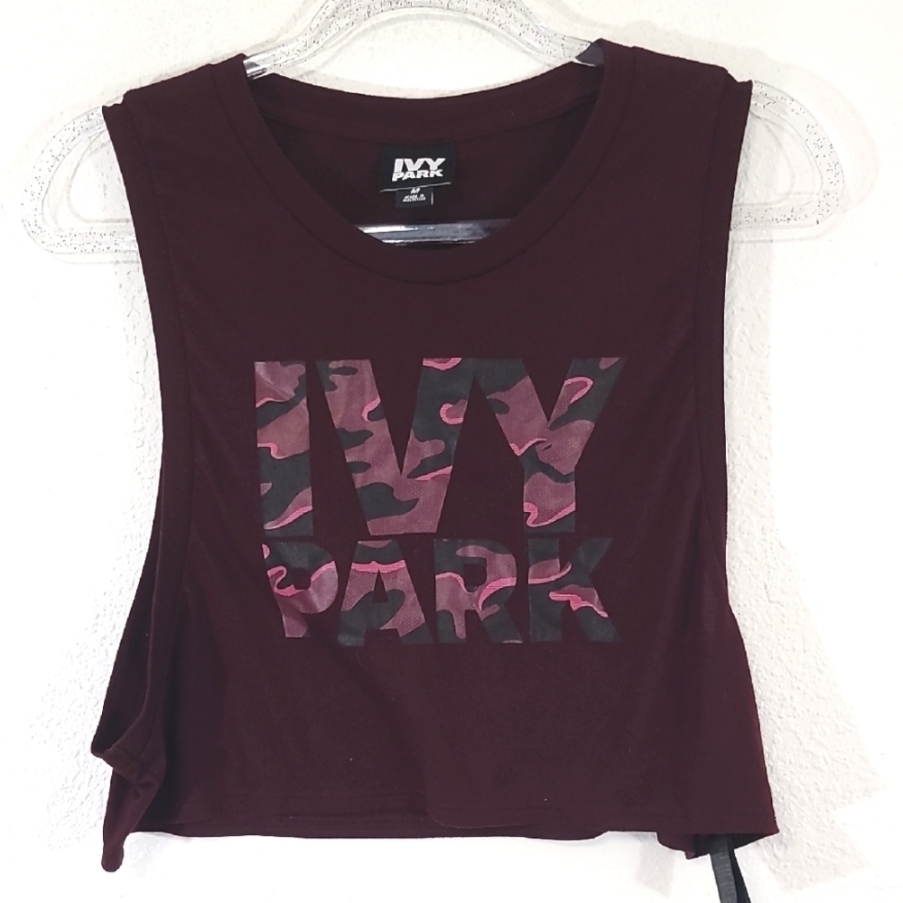 IVY PARK Cropped Tank w/Dropped Arm Openings Front Graphic Deep Maroon, size M
